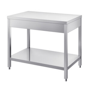 Radni stol dubine 600mm s policom, bez zaštite za zid - INOX BIM TVR6.x