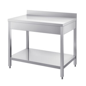 Radni stol dubine 600mm s policom, i sa zaštitom za zid - INOX BIM TVR6.xA