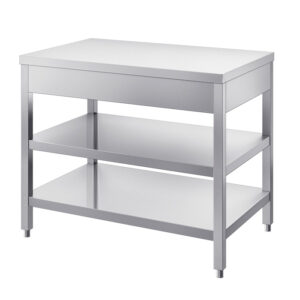 Radni stol dubine 700mm s dvije police, bez zaštite za zid - INOX BIM TVR2.x