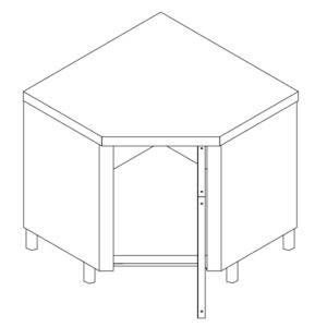 Kutni radni stol dubine 600mm s jednim vratima, bez zaštite za zid - INOX BIM TCA6.x