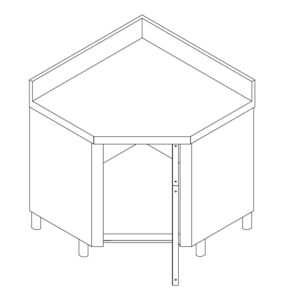Kutni radni stol dubine 600mm s jednim vratima i zaštitom za zid - INOX BIM TCA6.xA