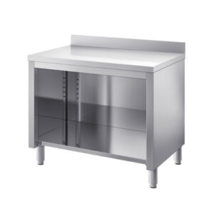 Radni stol dubine 600mm s otvornim kabinetom i zaštitom za zid - INOX BIM TVS6.xA