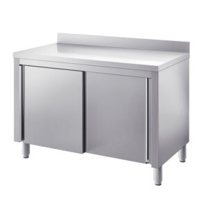Radni stol dubine 700mm s jednim kliznim i jednim fiksnim vratima, sa zaštitom za zid - INOX BIM TVA.xA